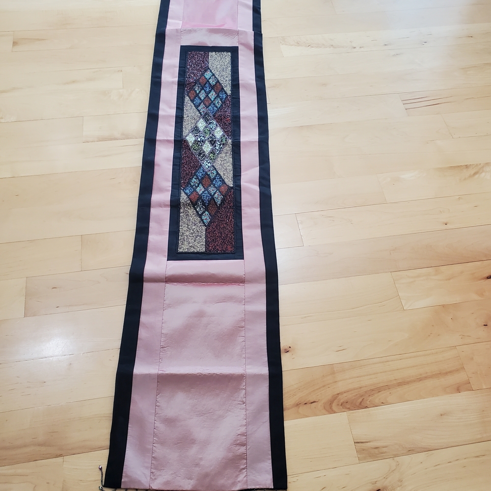 Pink and Black Quilted Table Runner with Diamond Patchwork